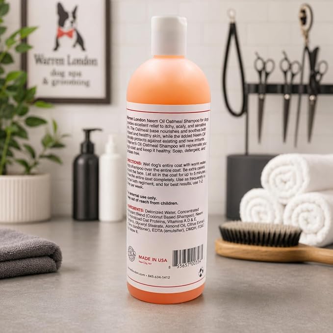 Warren London Neem Oil with Oatmeal Dog Shampoo - Deep Cleansing & Moisturizing for Sensitive Skin - Itch Relief & Odor Control - Made in USA - 17 oz