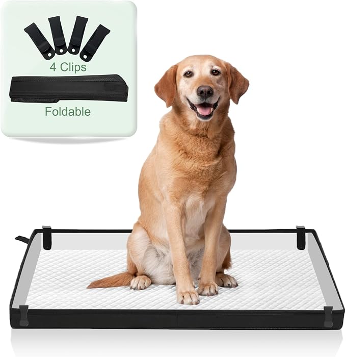 HQ4US 4LEGS Large Portable Dog Pee Pads Holder for Travel, Puppy Pad Holder Foldable Liner Base 44''x34'' Training Pad Holder with Fixing Clips, Dog Litter Box Waterproof, Easy Clean,Indoor Dog Potty
