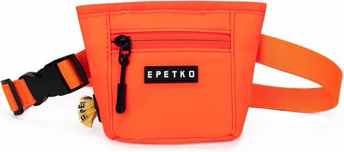 Dog Treat Pouch, Powerful Magnet Closure Device Dog Training Treat Bag Large Capacity Pet Treat Pouch with Poop Bag Dispenser Treat Bag for Dog Training with Metal Waistband Clip (Orange)