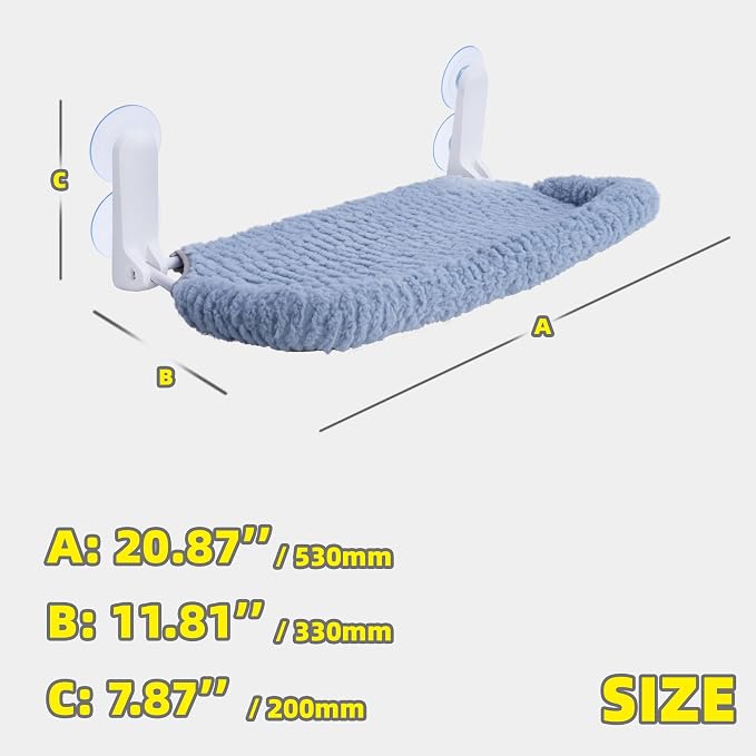 AIWIKIDE Cat Window Perch with Cushion Rim, Easy Install Bracket, Portable Wall Hammock for Indoor Cat, Light Blue