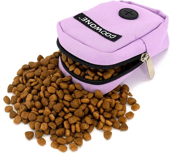 Small Treat Pouch with Dog Bags Dispenser, Portable Walking Bags, Purple