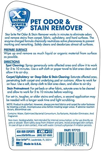 STAR BRITE Multi-Surface Pet Odor & Stain Remover Spray - Triple Enzyme Neutralizer - 22 OZ (09722)