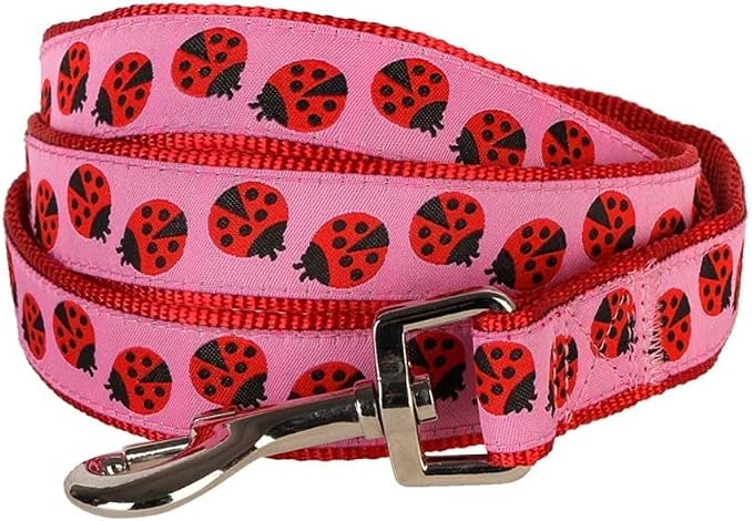 Blueberry Pet Essentials 2 Patterns Durable Pink Webbing Ladybug Designer Dog Leash 5 ft x 5/8", Small, Basic Nylon Leashes for Dogs