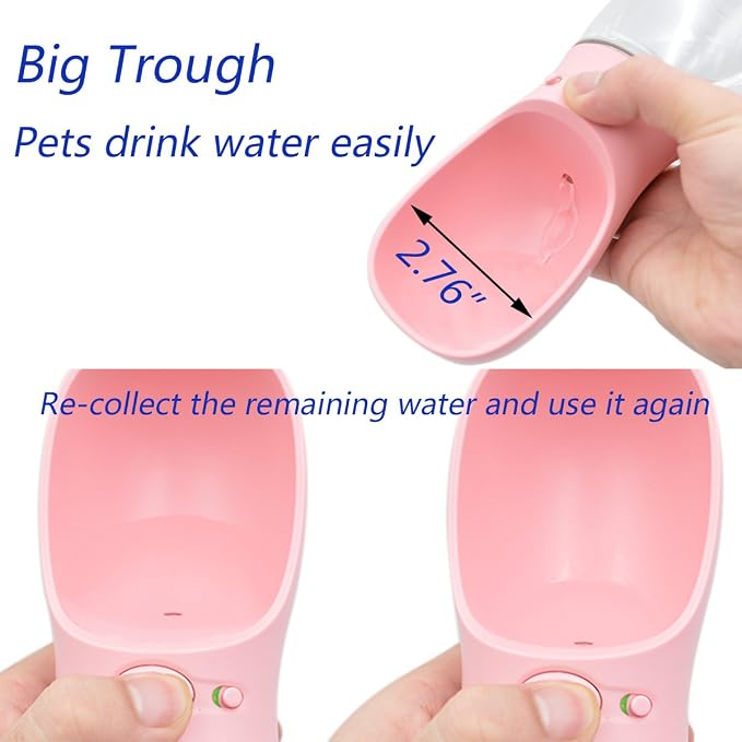 Portable Dog Water Bottle for Walking,2.76" Big Trough Leak Proof Pet Water Bottle for Small Cat Puppy, Safe and Durable Non BPA Dog Drinking Water Bottle for Outdoor Hiking-Pink