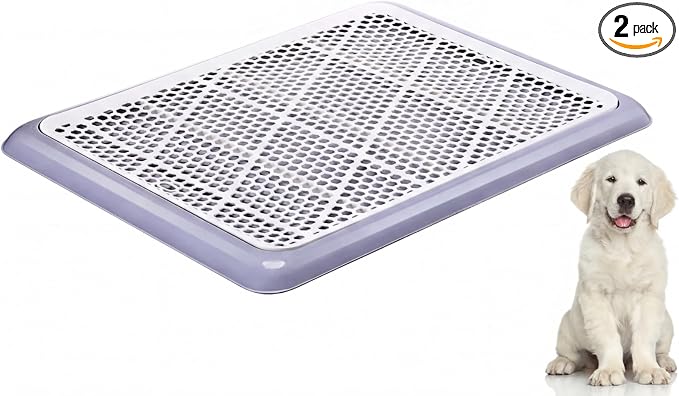 Mifoci 2 Pcs Dog Potty Tray Mesh Puppy Training Pad Holder Floor Protection Portable Pee Pad Pet Toilet Training Tray Litter Box Corner for Medium and Large Dogs (25.6 x 18.9 Inch,Gray)