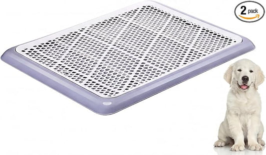 Mifoci 2 Pcs Dog Potty Tray Mesh Puppy Training Pad Holder Floor Protection Portable Pee Pad Pet Toilet Training Tray Litter Box Corner for Medium and Large Dogs (25.6 x 18.9 Inch,Gray)