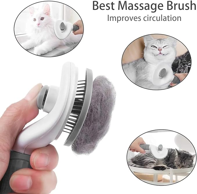 Cat Grooming Brush, Self Cleaning Slicker Brushes for Dogs Cats Pet Grooming Brush Tool Gently Removes Loose Undercoat, Mats Tangled Hair Slicker Brush for Pet Massage-Self Cleaning Upgraded (Grey)