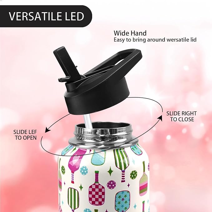 32 oz Pickleball Insulated Water Bottle with Straw - Pickleball Gym Hiking Sports Coffee Mug | Perfect Pickleball Gifts for Women, Pickleball Decor Accessories
