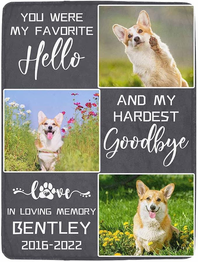 Artsadd Pet Dog Memorial Gifts Personalized Blanket with Photos and Name-in Loving Memory Gifts for Loved Ones Lost-Custom Remembrance Gifts Blankets for Pets Lover-Three Photos