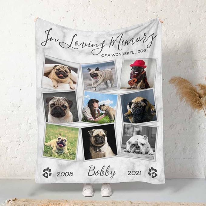 Personalized Pet Photo Blanket in Loving Memory of A Wonderful Dog Pet Custom Loss of Dog Memorial Fleece Blankets Ultra-Soft Micro Throw Blanket Gift for Kids Grieving Pet Owner 30X40 Inch