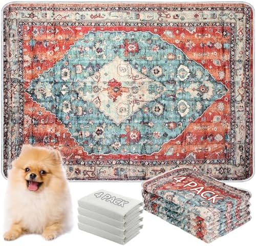 Washable Thickened Pee Pads for Dogs, 4 Pack (18"x24") Upgrade Reusable Puppy Pads with Non-Slip Rug, Super Absorbent Leakproof Puppy Training & Whelping Pads for Dogs, Doggie