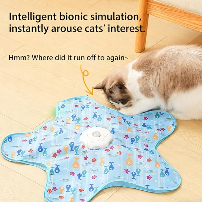 Automatic Cat Toy for Indoor Cats, Hide & Seek Hunting Game Exercise Play Plate, Rechargeable Interactive Cat Toys, Moving Concealed Feathers, Durable Exercise Toys for Indoor Cats