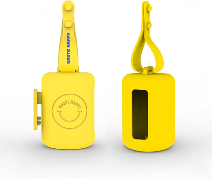 Dog Poop Bag Dispenser with 15 14" Bags Capacity | Yellow Silicone Dog Poop Bag Holder for Leash | Durable, Portable & Refillable Waste Bag Case | Only Fits Waste Happy bags