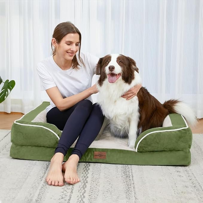 Comfort Expression Orthopedic Dog Bed for Extra Large Dogs with Bolster | Waterproof Dog Couch Bed with Washable Cover & Non-Slip Bottom, Supportive Egg Crate Foam XL Pet Bed, 42x30 Inch