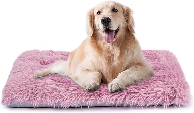 Machine Washable Dog Bed, Deluxe Plush Dog Crate Pad and Cat Bed, Anti-Slip Bottom Kennel Pad Mat, Fuzzy Pet Beds for Large, Medium, Small Dogs Breeds (Pink Mauve, 24.0"L x 18.0"W x 3.0"Th x 1 PACK)