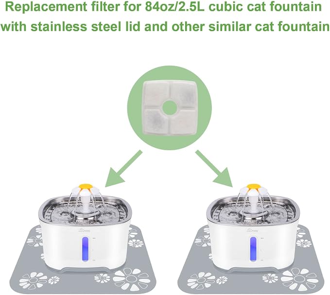 Wonder Creature Cat Fountain Filter for Cubic Cat Water Fountain, 4 Carbon Filters & 2 Pre-Filter Sponges Pack, Elliptical Pet Dispenser Filter