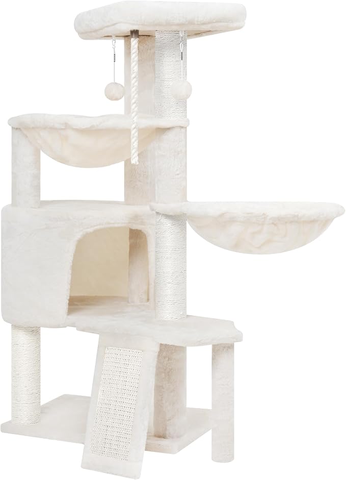 Wang Xin Three Layer Cat Tree with Cat Condo Scratch Pad and Two Hammocks,Beige