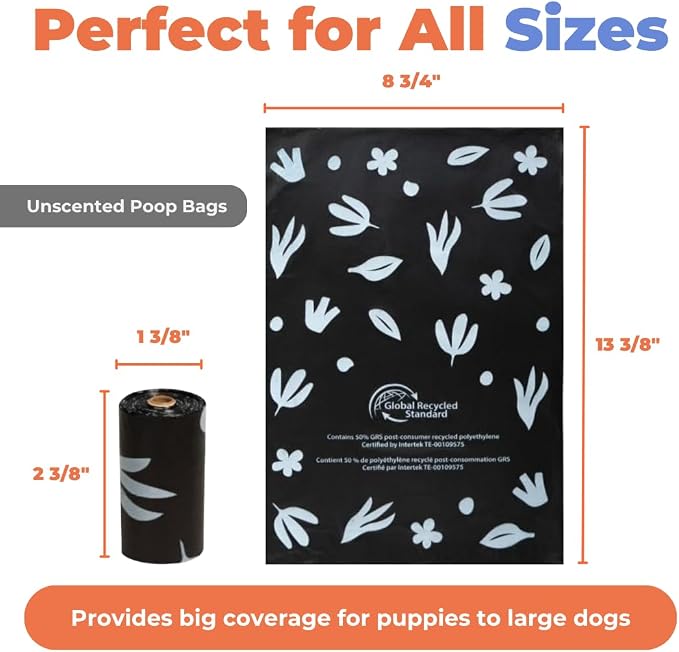 Best Pet Supplies Dog Poop Bags for Waste Refuse Cleanup, Doggy Roll Replacements for Outdoor Puppy Walking and Travel, Leak Proof and Tear Resistant, Thick Plastic - Black (Unscented), 150 Bags