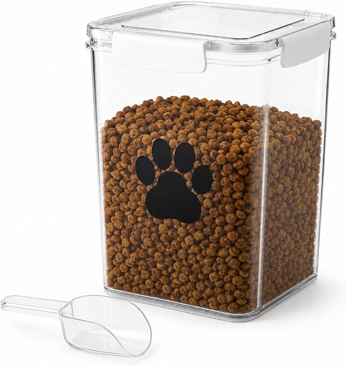 5L Dog Food Storage Container,Airtight Pet Food Storage Containers with Spoon,Plastic Cat Food Container,Dog Treat Container for Pet, Cat, Rabbit,Hamster,Bird Seed - Bright White