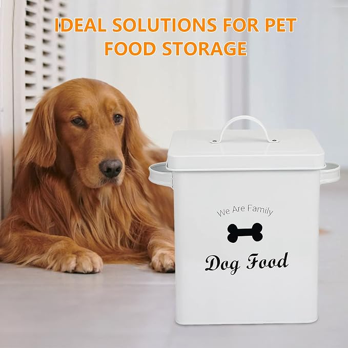 Geyecete Pet Treat and Food Storage Tin with Lid - 5lbs Capacity - Serving Scoop Included … -DOG