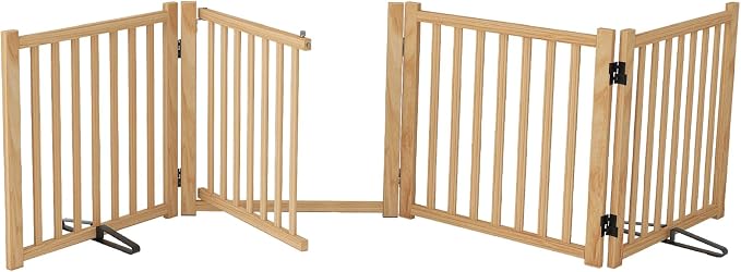 YOCAN Non-Painted Wooden Freestanding Dog Gates with Door for The House,Doorways, Stairs,Wood Dog Fences Indoor Pet Gate,Step Over Fence-4 Panel H:23"