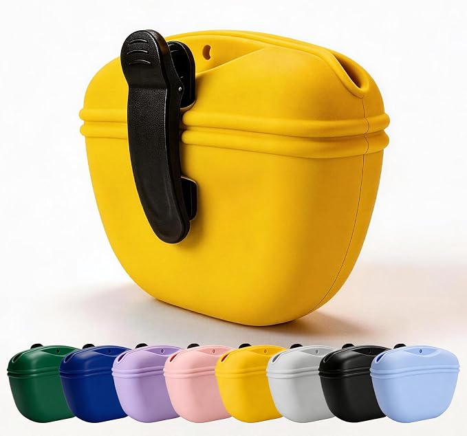 Dog Treat Pouch for Training, Silicone Dog Treat Bag with Strong Clip, Hands-Free Puppy Training Treat Holder, Portable Pet Snack Pouch for Walking, Agility, Obedience Training & Outdoor Use