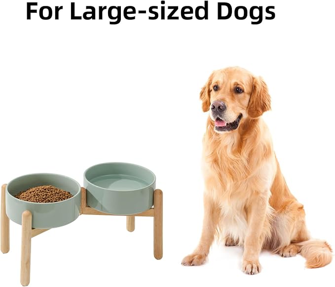 Havniva 8.3inch Ceramic Raised Dog Bowl with Stand, Double Dog Bowls Elevated for Large Breed Dog Food and Water Bowl Set Non-Slip Dog Dish Large Capacity Feeding Pet Water Bowl