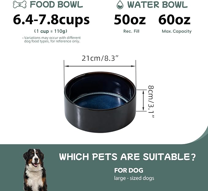 Havniva 8.3inch Ceramic Dog Bowls Dog Food Bowl for Large Breed Dog Food and Water Bowl Non-Slip Dog Dish Large Capacity Feeding Pet Water Bowl