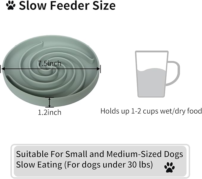 Bifeaw Slow Feeder Dog Bowls, Dishwasher Microwave Safe Silicone Puppy Puzzle Bowl with Non-Slip Design for Eating (Grey Green)