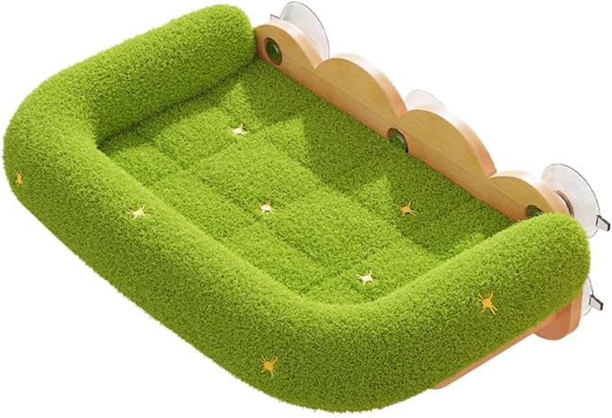Fenteer Cat Window Hammock Perch Bed Lounger with Solid Wood Frame and Soft Textured Surface Secure Window Mount with Strong Suction for