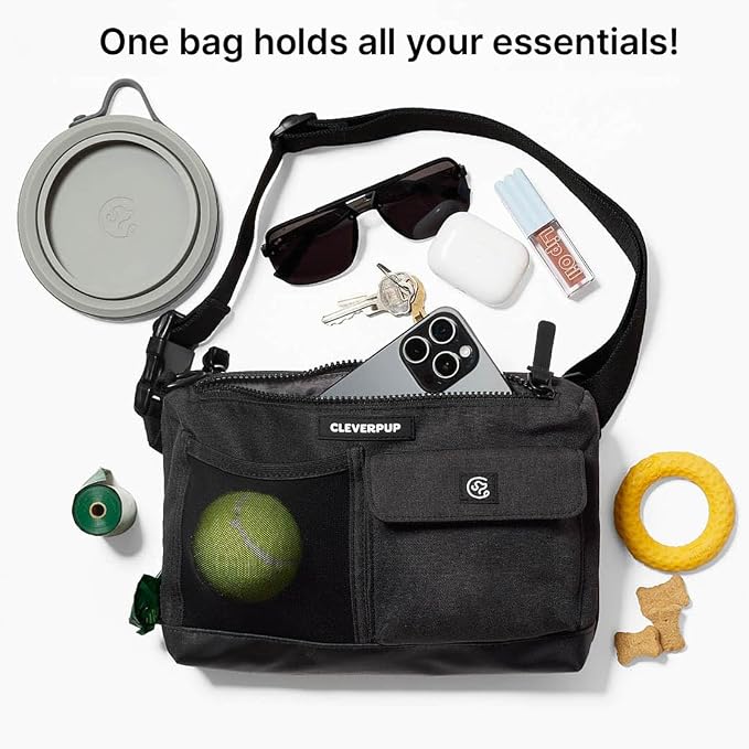 Dog Walk & Train Sling Bag - Hands-Free Dog Walking & Training Bag with Treat Pouch, Poop Bag Holder & Phone Pocket - Crossbody or Fanny Pack, Adjustable Strap - Graphite