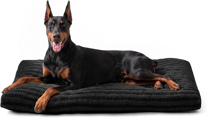 FURTIME Washable XXL Dog Bed for Extra Large Dogs, Giant Dog Crate Beds | Comfy Fluffy Kennel Pad Anti-Slip Pet Sleeping Mat, Machine Washable Dogs Pillow, 47"x29"x4", Black