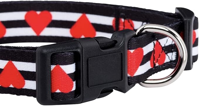 Native Pup Valentine’s Dog Collar- Valentines Day Pet Collars- Valentine Girly Hearts- Pink Red Heart- Cute Boy Girl Puppy Gift- Adjustable for Small, Medium, Large Breeds (Striped Hearts, Medium)