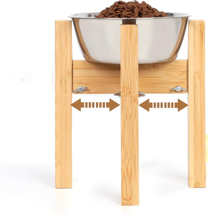 Elevated Dog Bowl Stand Adjustable Dog Food Holder 10”H Medium Bamboo | 10” Elevated Dog Bowl Stand, Medium Dogs, Adjustable, Fits 7”-10” Bowls, Single Bowl Holder, Natural Bamboo, Classic