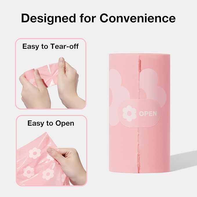 VETRESKA Dog Poop Bags with Dispenser, Lavender Scented, Guaranteed Leak Proof and Extra Thick Pet Waste Bags for Walking Dog and Cats Litter, 1 Bag Holder and 105 Bags (7 Refill Rolls)