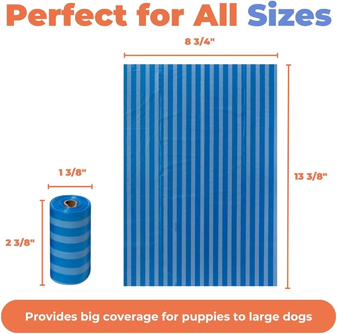Best Pet Supplies Dog Poop Bags for Waste Refuse Cleanup, Doggy Roll Replacements for Outdoor Puppy Walking and Travel, Leak Proof and Tear Resistant, Thick Plastic - Blue Strips, 240 Bags
