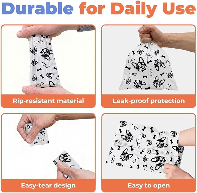 Best Pet Supplies Dog Poop Bags for Waste Refuse Cleanup, Doggy Roll Replacements for Outdoor Puppy Walking and Travel, Leak Proof and Tear Resistant, Thick Plastic - White, 240 Bags