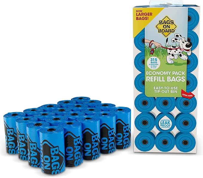 Bags On Board Dog Poop Bags | Strong, Leak Proof Dog Waste Bags | 9 x14 Inches, 315 Blue Bags