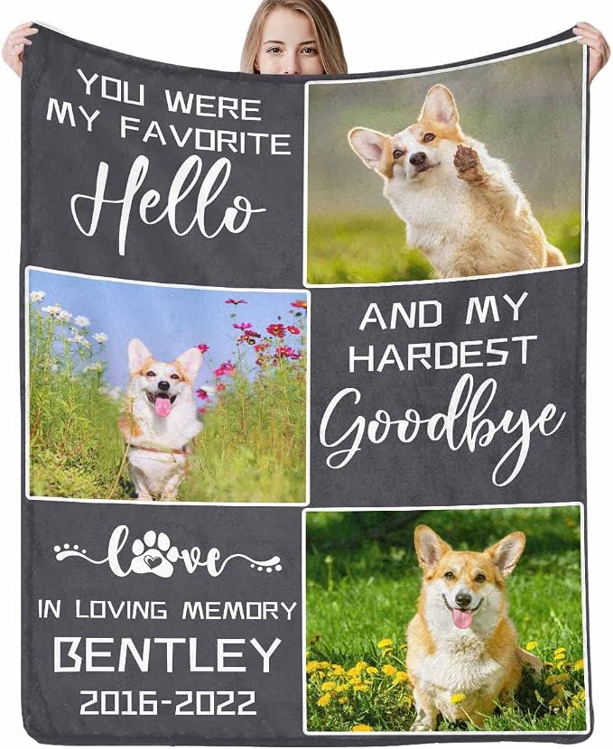 Artsadd Pet Dog Memorial Gifts Personalized Blanket with Photos and Name-in Loving Memory Gifts for Loved Ones Lost-Custom Remembrance Gifts Blankets for Pets Lover-Three Photos