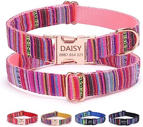 Personalized Dog Collars Custom for Large Dogs Medium Dogs, Strong and Thick Nylon Material for Male and Female Breed with Engraved ID Tag Name Plate and Phone Number/Heavy Duty Adjustable Dog Collars
