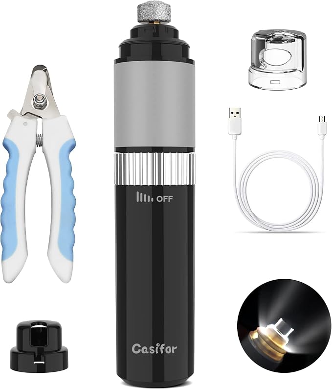 Dog Nail Grinder 10h Working Time Powerful Professional Quiet Electric Pet Nail Trimmer Stepless Speed Regulation Painless Nail File for Large Medium Small Dogs and Cats