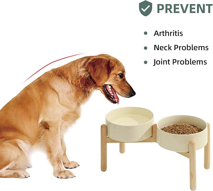 Havniva 8.3inch Ceramic Raised Dog Bowl with Stand, Double Dog Bowls Elevated for Large Breed Dog Food and Water Bowl Set Non-Slip Dog Dish Large Capacity Feeding Pet Water Bowl