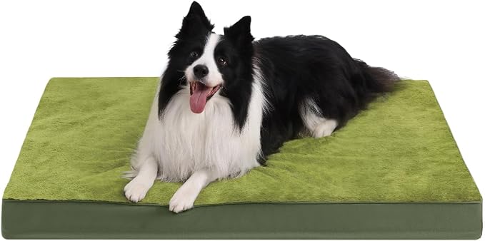 KSIIA Orthopedic Dog Bed for Large Dogs with Waterproof Lining, Green,41x27 | Deluxe Soft Plush Dog Crate Bed, Washable Pet Mat with Removable Cover & Egg Crate Foam for Large Dogs Sleeping & Relaxing