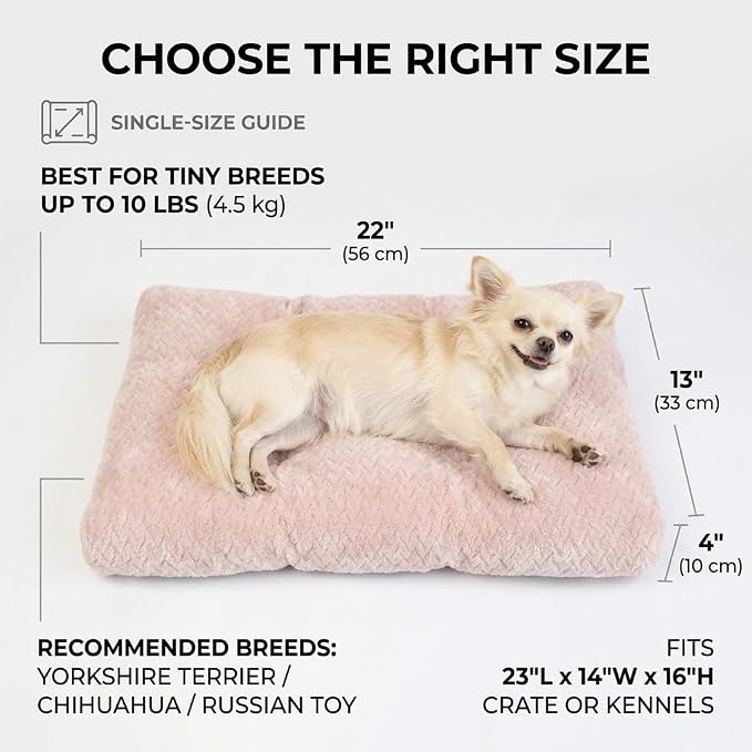Small Dog Bed for Crate,22 Inch Washable Dog Crate Pad for Dog Cages,Soft Jacquard Flannel Puppy Kennel Bed with Anti-Slip Bottom,Fluffy Dog Mat for Small Dogs,Pink