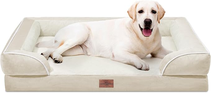 Comfort Expression Orthopedic Dog Bed for Extra Large Dogs with Bolster | Waterproof Dog Couch Bed with Washable Cover & Non-Slip Bottom, Supportive Egg Crate Foam XL Pet Bed, 45x35 Inch