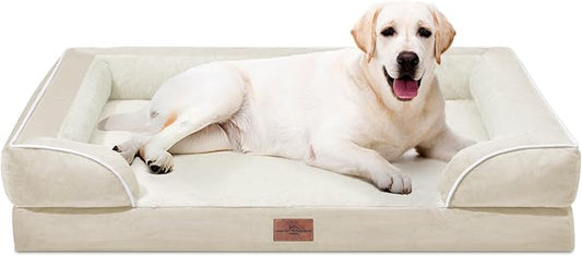 Comfort Expression Orthopedic Dog Bed for Extra Large Dogs with Bolster | Waterproof Dog Couch Bed with Washable Cover & Non-Slip Bottom, Supportive Egg Crate Foam XL Pet Bed, 45x35 Inch