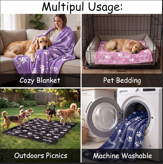 Personalized Dog Blanket, Customized Pet Blankets with Name Picture, Throw Blanket for Small Medium Large Dog Puppy Cat