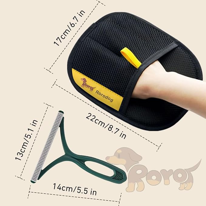 3-Pack Magic Brush Pet Hair Removal Gloves with A Hair/Lint Removal Tool – Remove Cat/Dog Fur from Clothing, Furniture, Car Seats, Bedding & Carpet