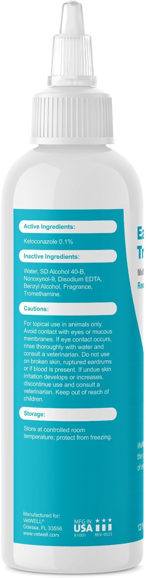 VetWELL EarWELL Tris Flush Dog Ear Cleaner Solution 12oz | Otic Cleanser Drops to Help Eliminate Odor and Relieve Skin Irritations, 12oz