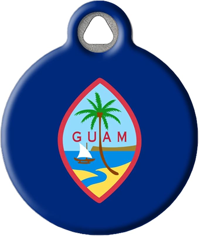 Guamanian Flag Personalized Pet ID Tags for Dogs and Cats, Silent Polymer Coated Stainless Steel Flag of Guam Nametag with Customized Identification Information - Small .875" Diameter